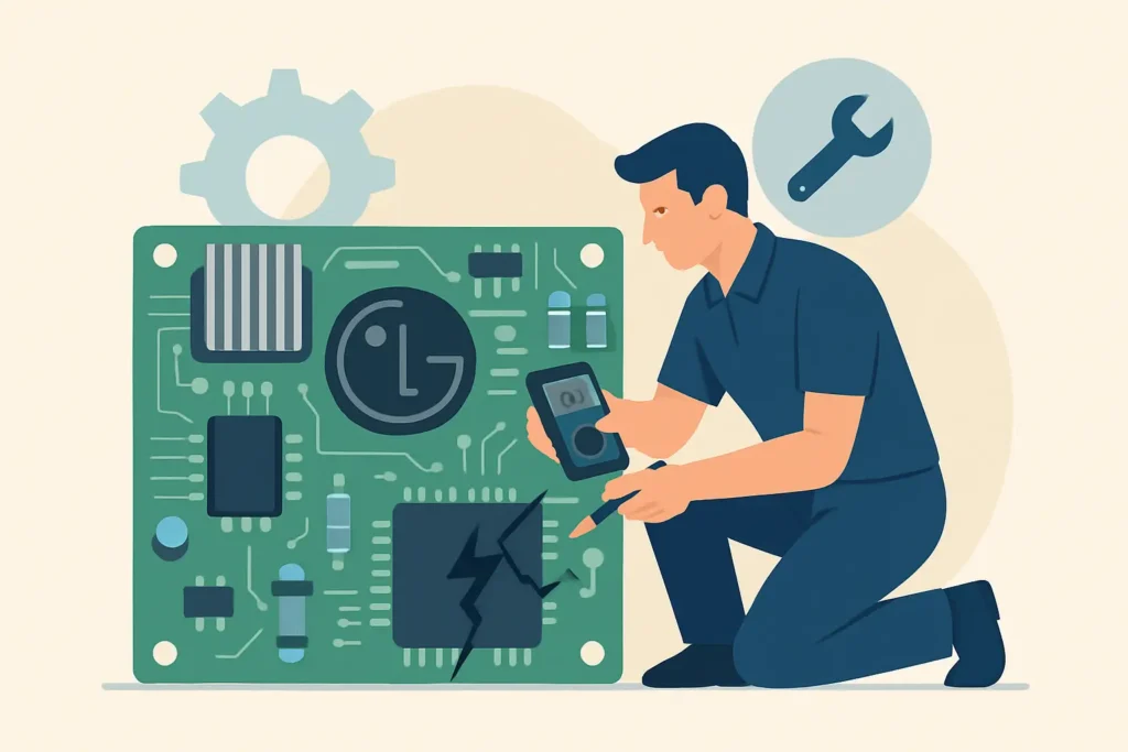 Tarjeta electrónica LG dañada: reparación en sitio